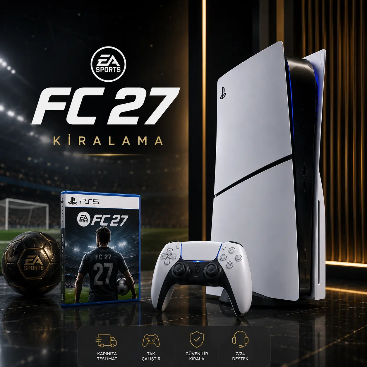 FC 27 kiralama için PlayStation 5 Slim ve DualSense